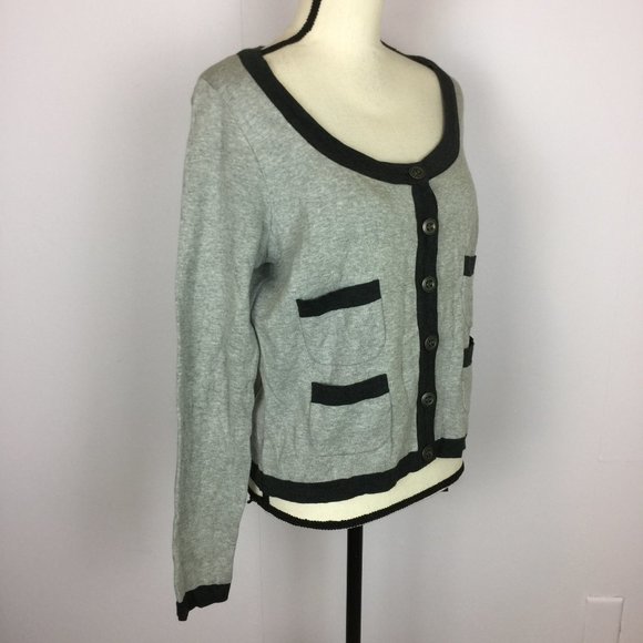 NWT Mac & Jac Cardigan Sweater L Large Womans Gray Black Knit Long Sleeve Button - Picture 4 of 11